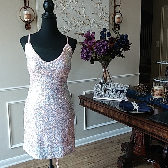 Eilly Bazar Embellished Light Pink Cocktail Mini Dress Size L - Picture 7 of 17